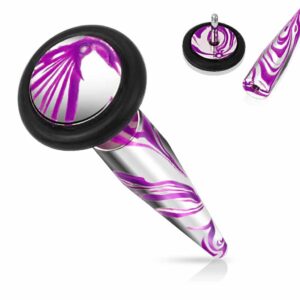 1 x Multi Coloured Electro Plated Surgical Steel 16 Gauge Fake Taper With O Ring