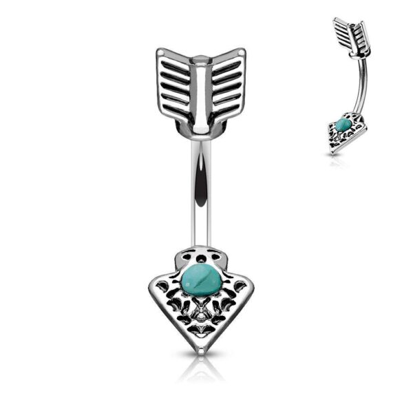 Turquoise Set Tribal Arrow 316L Surgical Steel Belly Bar / Navel Ring