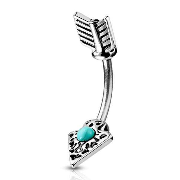 Turquoise Set Tribal Arrow 316L Surgical Steel Belly Bar / Navel Ring