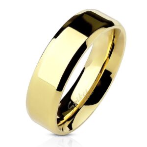 Bevelled Edge Flat Band Gold IP Over Stainless Steel Ring
