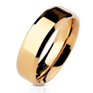 Bevelled Edge Flat Band Rose Gold IP Over Stainless Steel Ring