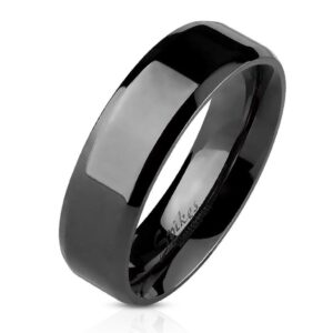 Bevelled Edge Flat Band Black IP Over Stainless Steel Ring