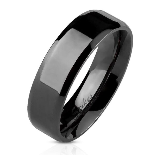 Bevelled Edge Flat Band Black IP Over Stainless Steel Ring