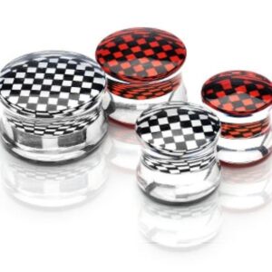 Clear Acrylic Double Flared Saddle Plug / Ear Stretcher With Checkered Inlay