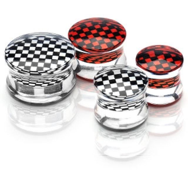 Clear Acrylic Double Flared Saddle Plug / Ear Stretcher With Checkered Inlay