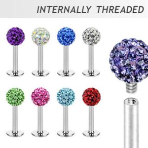 16g Internally Threaded Labret With 3mm Crystal Ferido Ball