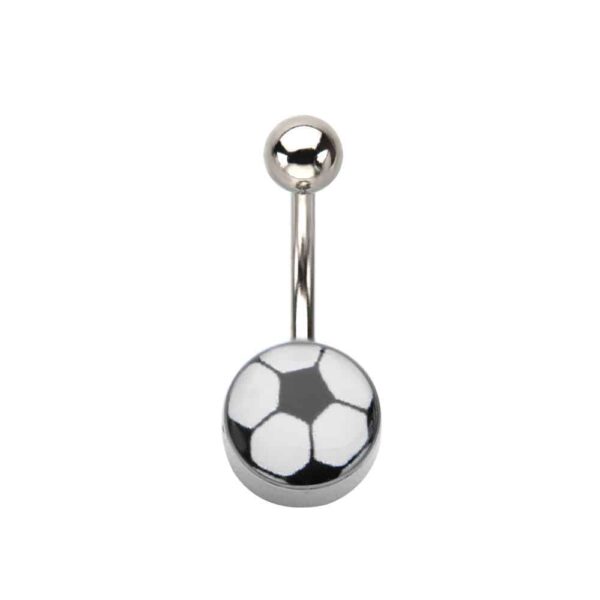 Surgical Steel Belly Bar / Navel Ring With Football / Soccer Ball Logo