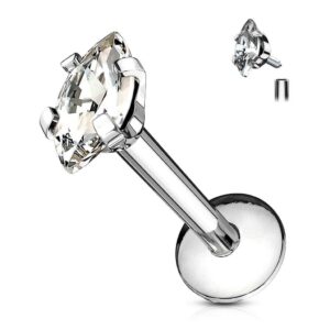 Marquise CZ Internally Threaded 316L Surgical Steel Labret Monroe Cartilage Stud