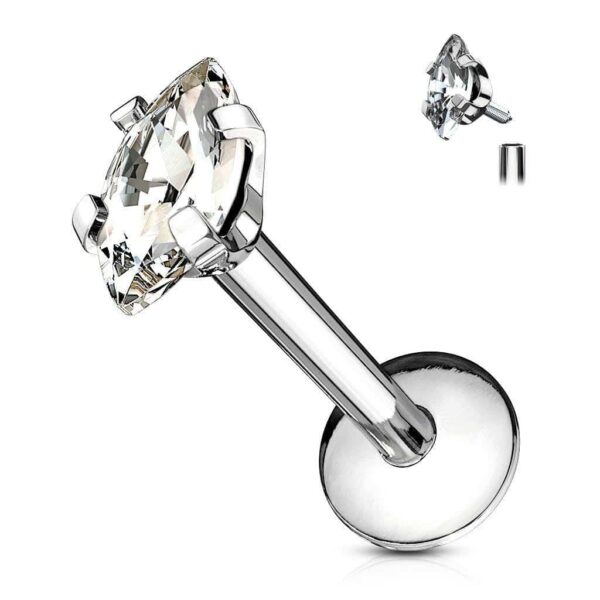 Marquise CZ Internally Threaded 316L Surgical Steel Labret Monroe Cartilage Stud