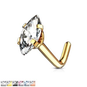 Marquise CZ Top 316L Surgical Steel “L” Bend Nose Stud / Bone / Ring