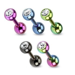 16g Titanium Anodized Tragus / Cartilage Barbell With 4mm Gem Ball