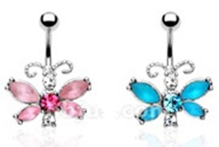 Frosted Gem Wing Butterfly Belly Bar / Navel Ring