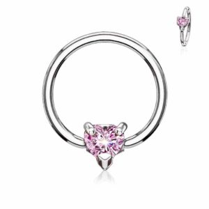 Multi Directional CZ Gem Heart 316L Surgical Steel Captive Bead Ring