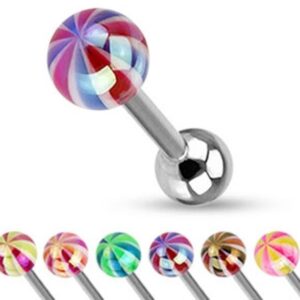 Stainless Steel Tongue Barbell With 6mm Multi Colour Candy Ball