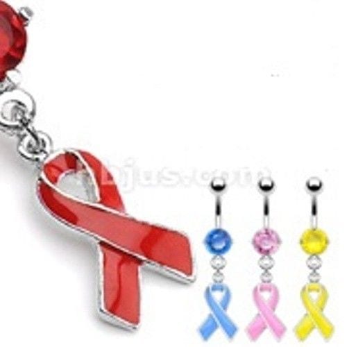 CZ Dangle Awareness Ribbon Belly Bar / Navel Ring