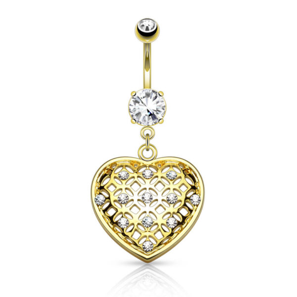 Crystal Set Tribal Net Heart Dangle 316L Surgical Steel Belly Bar / Navel Ring