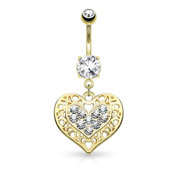 Crystal Set Tribal Net Heart Dangle 316L Surgical Steel Belly Bar / Navel Ring