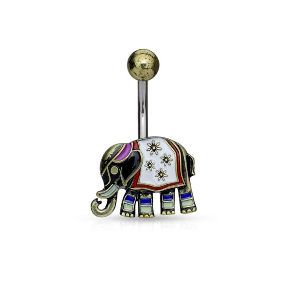 Enamel Elephant Belly / Navel Bar With Antique Plated Surgical Steel Barbell