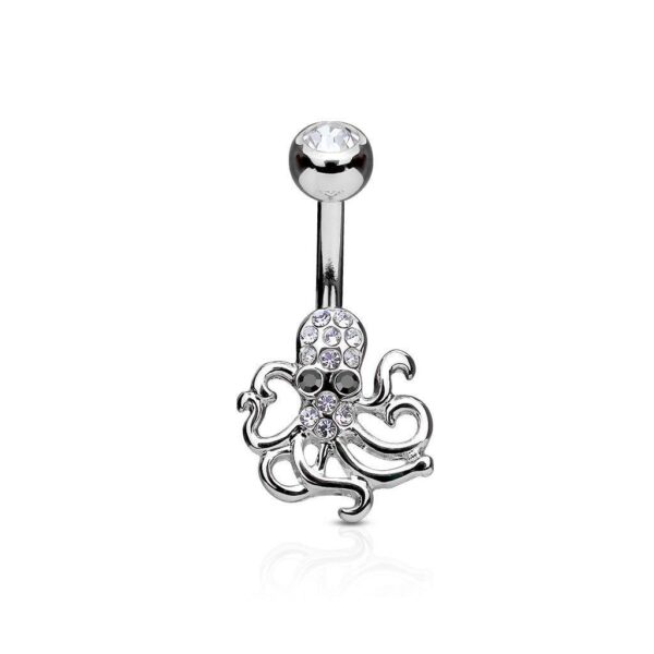 Crystal Paved Octopus Belly Bar / Navel Ring With 316L surgical Steel Barbell