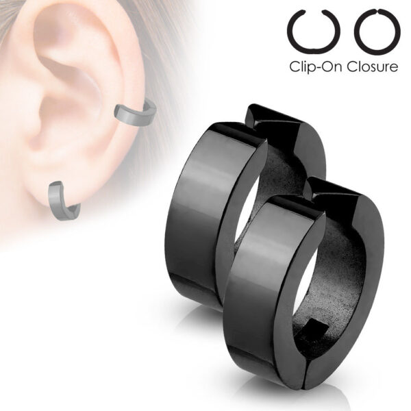 Mens Polished Surgical Steel Huggie Non Piercing Clip On Earrings