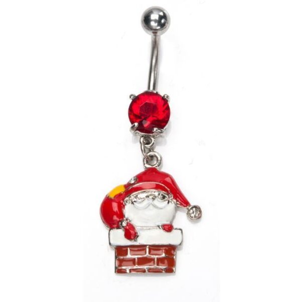 Boxed CZ Gem Enamel Dangle Chimney Santa Claus Christmas Belly Bar
