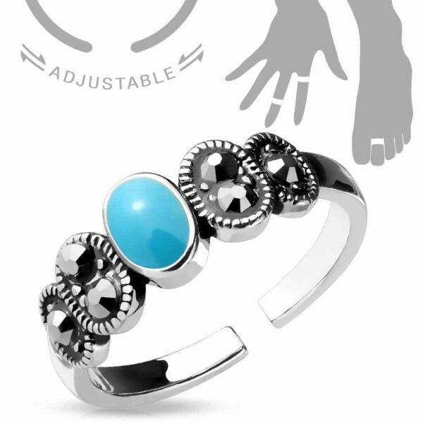 Adjustable Toe Ring / Mid Rings - Flower / Feather / Enamel / Feather / Grooved