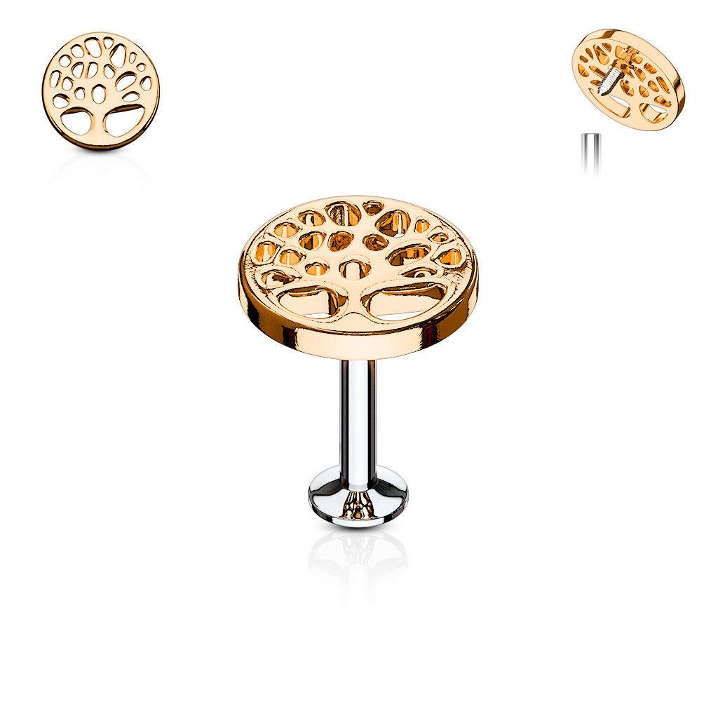 Tree of Life Top Internally Threaded Surgical Steel Labret Monroe Cartilage Stud