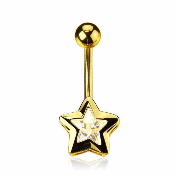 Star CZ Gold Plated Surgical Steel Belly Bar / Navel Ring