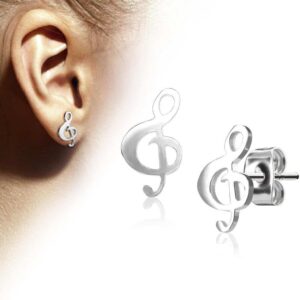 Hand Polished Music Clef Surgical Steel Stud Earrings
