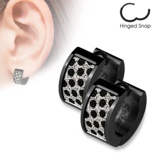 Black IP Sand Sparkle Dots Huggie Earrings