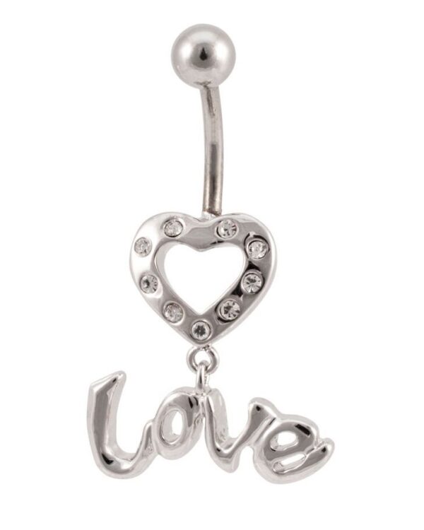 Gem Heart Love Dangle Belly Bar / Navel Ring