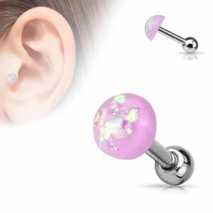Opal Glitter Dome Top Cartilage Tragus Barbell