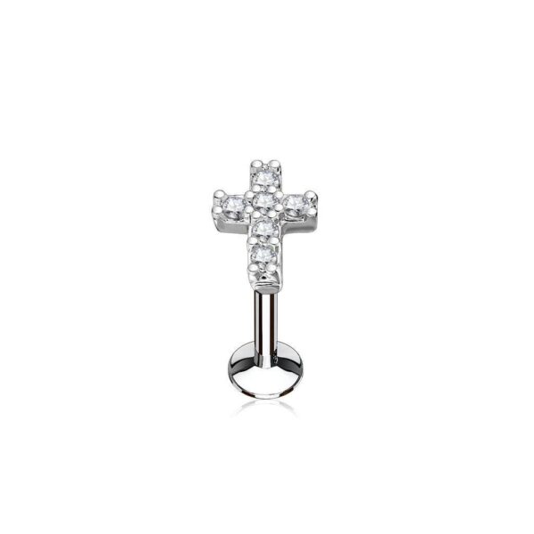 CZ Cross Internally Threaded Labret Monroe Cartilage Stud