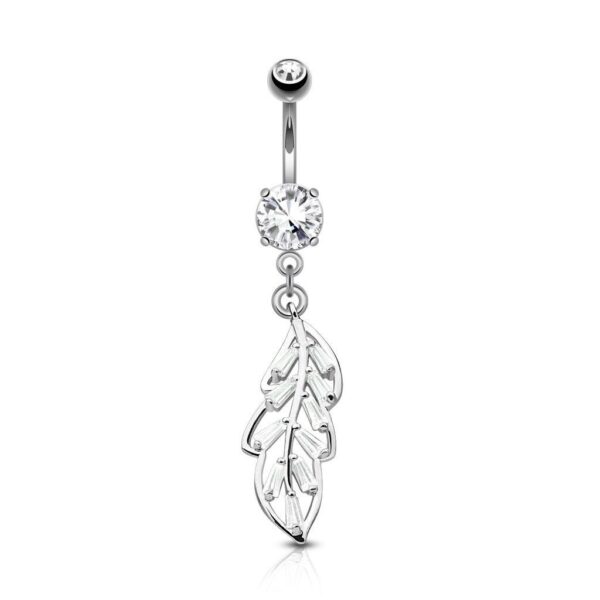 Princess Cut CZ Paved Leaf Dangle Belly Bar