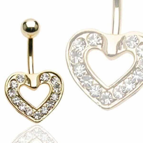Hollow Paved Gem Heart Gold Plated Belly Bar