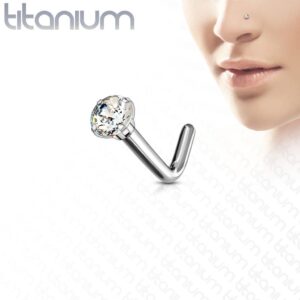 Titanium Prong Set Gem L Bend Nose Stud
