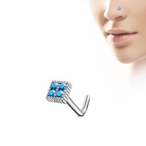 Blue Turquoise Top L Bend Nose Stud