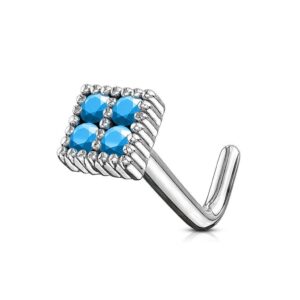 Blue Turquoise Top L Bend Nose Stud