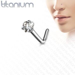 Prong Set Heart Titanium Nose Stud