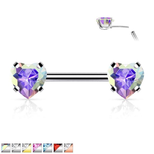 CZ Heart Ends Threadless Push In Nipple Bar