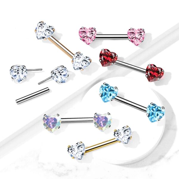 CZ Heart Ends Threadless Push In Nipple Bar