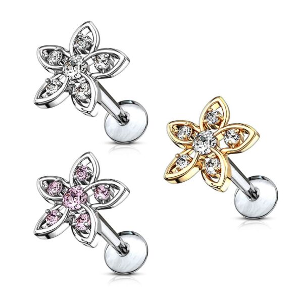 Internally Threaded CZ Flower Labret Monroe Cartilage Stud - Image 3