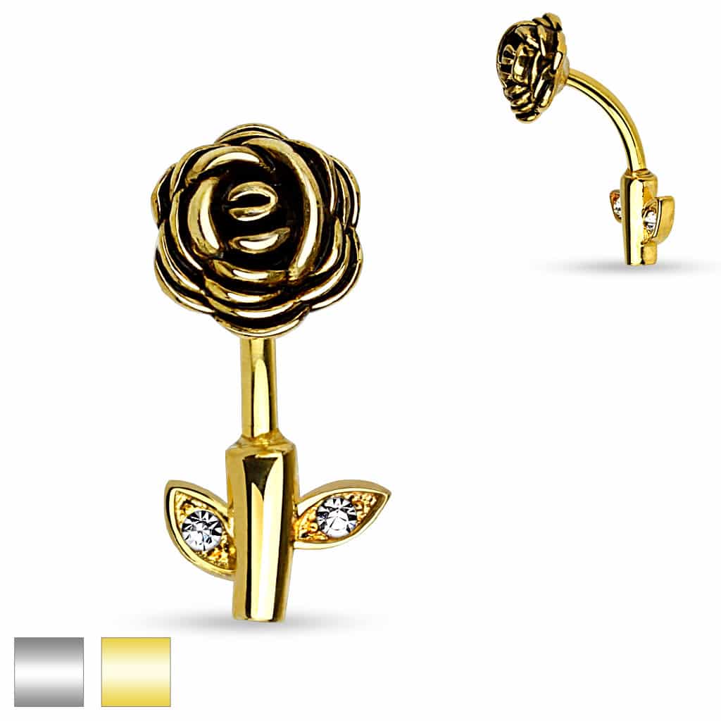 Jewelled Rose Stem Flower Belly Bar
