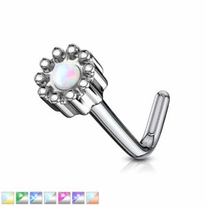 Opal Centred Round Top L Bend Nose Stud