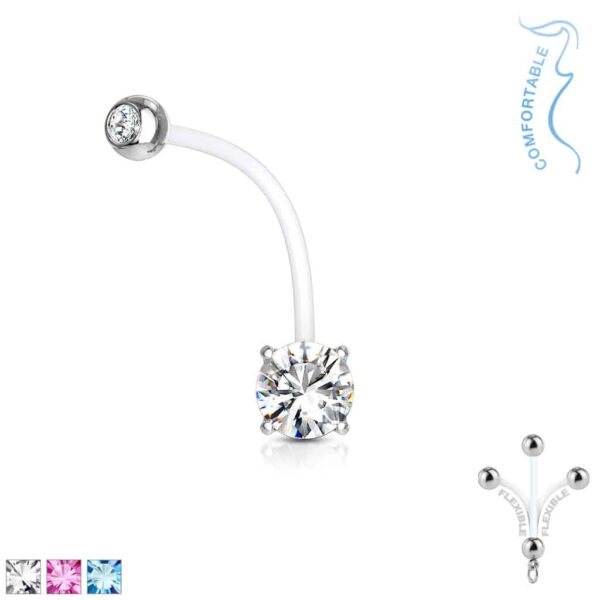 Round CZ Bio Flex Pregnancy Belly Bar