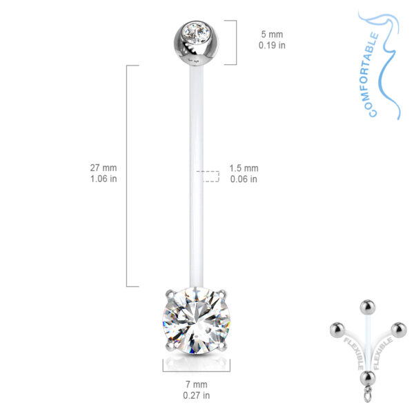 Round CZ Bio Flex Pregnancy Belly Bar - Image 2