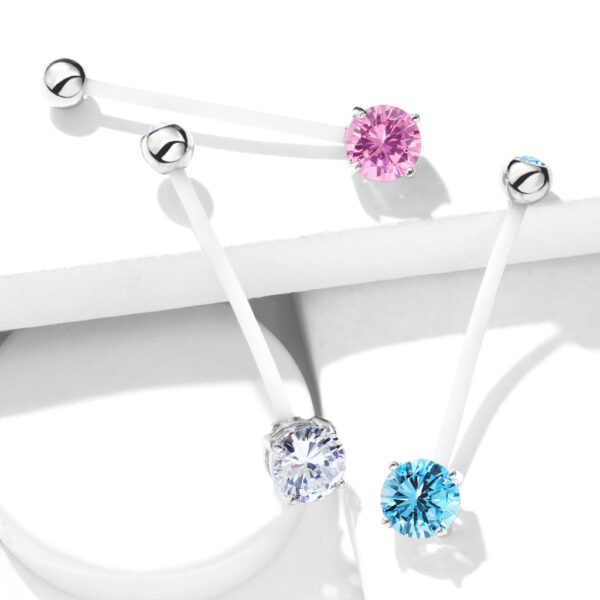 Round CZ Bio Flex Pregnancy Belly Bar - Image 3