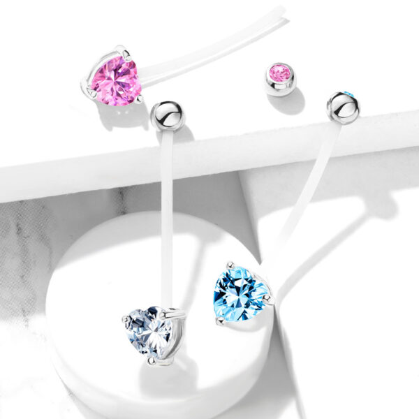 Heart CZ Bio Flex Pregnancy Belly Bar - Image 3