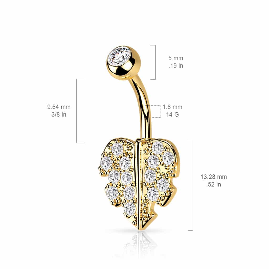 Heart Leaf Multi Paved CZ Belly Bar - Image 3