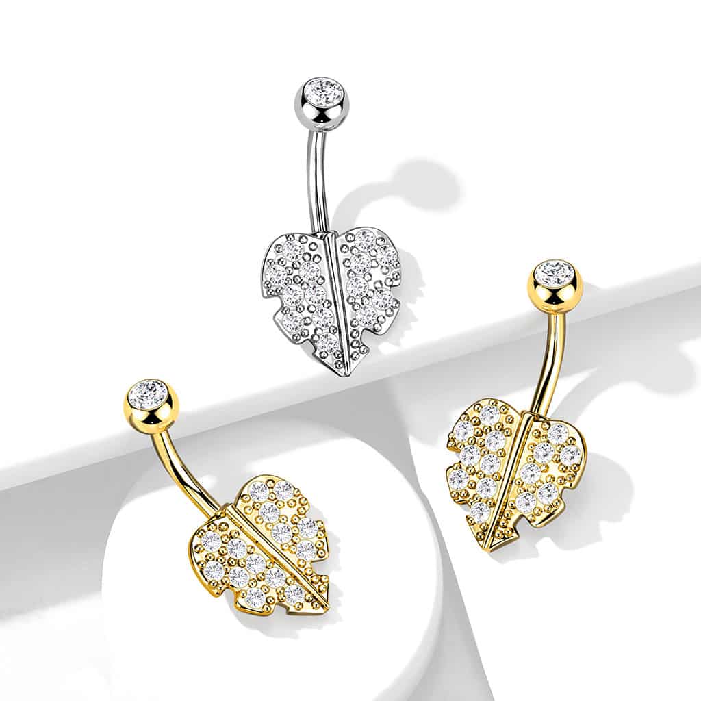 Heart Leaf Multi Paved CZ Belly Bar